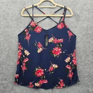 Papermoon Basima Tank Top Woman Size 1X Navy Blue Back Strappy Detail Floral NWT